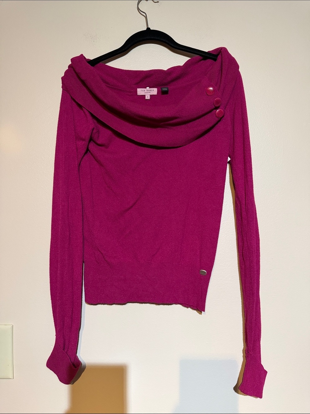Ted Baker Fuchsia Cowl Neck Sweater with Button Detail